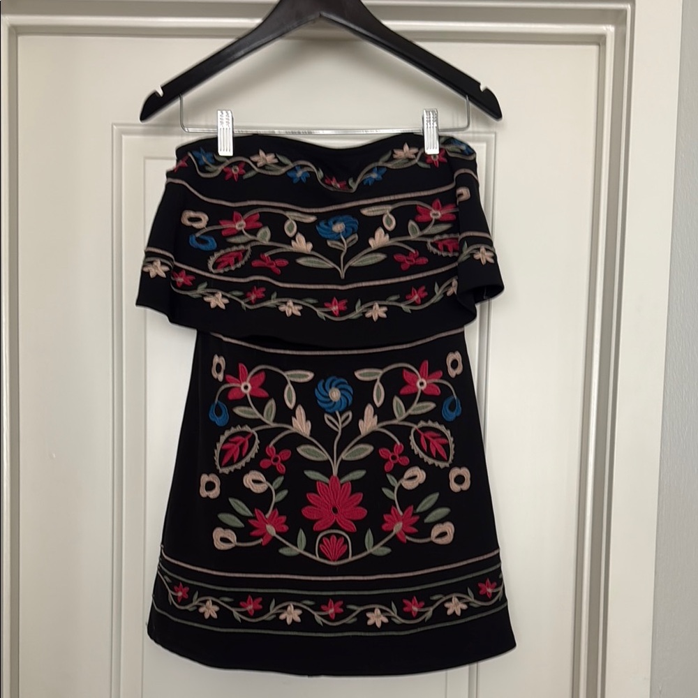 Strapless Black Floral Dress